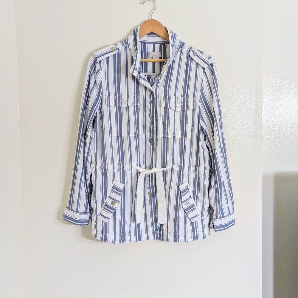 New LOFT Striped Drawstring Utility Jacket Size M - image 3